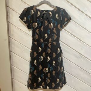 Black Corduroy Bird print dress